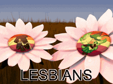a drawing of two flowers with the word lesbians on it