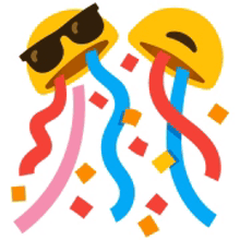two jellyfish with confetti coming out of their mouths wearing sunglasses