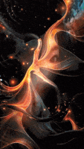 a black background with a swirl of orange and yellow lights