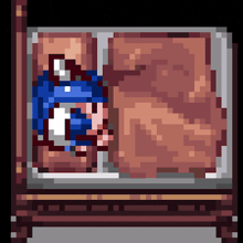 a pixel art drawing of a man in a blue hat