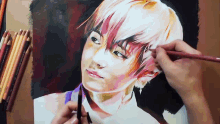 a person is drawing a portrait of a girl with colored pencils