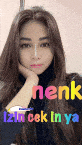 a picture of a woman with the words " renk izn cek inya " above her