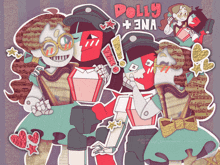 a cartoon drawing of dolly and ena with music notes in the background