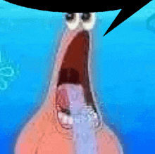 patrick star from spongebob squarepants is screaming with his mouth wide open