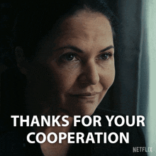 a woman says thanks for your cooperation on a netflix ad