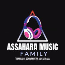 a logo for assahara music family with headphones in the center