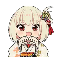 a cartoon of a girl in a kimono making a heart with her hands