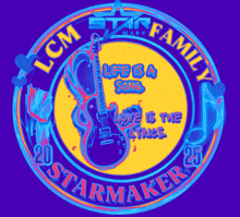 a logo for the lcm family starmaker with a guitar in the center