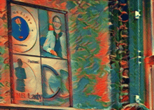 a painting of a window with a sign that says mr. lady