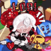 a cartoon character with the word lori written in red letters