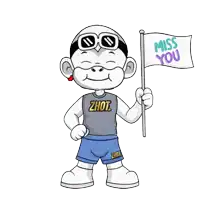 a cartoon character wearing a shirt that says ' zhou ' on it