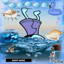 a cartoon of a person diving into the ocean with the caption adult swim