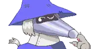 a pixel art drawing of a badger wearing a blue hat and mask