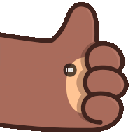 a cartoon thumbs up with a video button on it