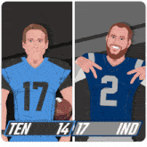 a cartoon of two football players with the number 17 and 2 on their jerseys