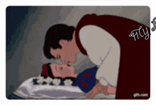 a cartoon of a man kissing a sleeping snow white with the words fly below them