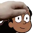 a close up of a cartoon character 's face with a hand on it .