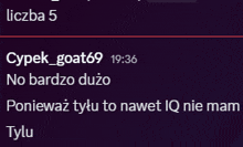 a screenshot of a conversation between cyper_goat69 and liczba 5