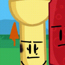 a cartoon drawing of a flashlight and a red object with faces on them