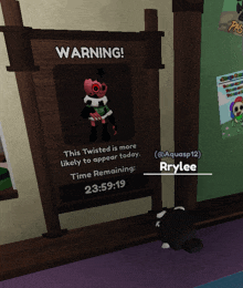 a warning sign that says this twisted is more likely to appear today time remaining 23:59 19