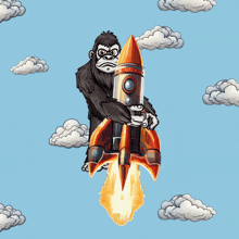 a cartoon gorilla is holding a rocket in his hands