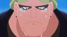 a close up of a cartoon character 's face with tears coming out of his eyes