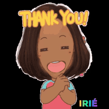 a cartoon of a girl saying thank you with her hands folded