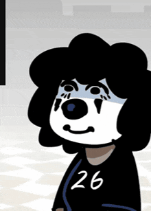 a cartoon character wearing a shirt that says 26