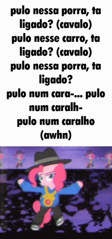 a picture of pinkie pie with a cowboy hat on