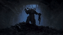 a cartoon drawing of a robot with a skull on his head