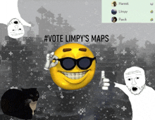 a smiley face with sunglasses and the words vote limpy 's maps above it