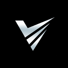 a silver letter v on a black background that looks like a plane