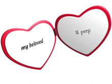 a heart shaped mirror says " my beloved " and " lil peep "