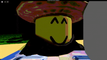 a computer screen shows a cartoon character with a mushroom hat on
