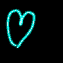 a neon blue heart is drawn in the dark on a black background