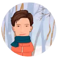 a cartoon drawing of a man wearing a scarf in the snow