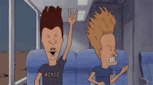 a cartoon of beavis and butthead wearing metallica and ac dc shirts