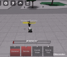 a screenshot of a video game shows the weakest dummy in the game bombado