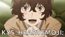 a close up of a person 's face with the words kys heartemoji written below it