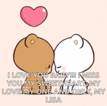 a couple of teddy bears kissing with the words i love you baby