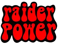 the word raider power is written in red on a black background