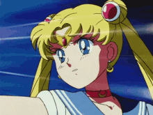 a close up of a cartoon character with a red circle around her head