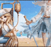 a girl in a wheelchair is standing next to a man holding a cane .
