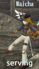 a video game character named wajcha is standing on a rock