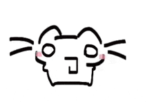 a black and white drawing of a cat 's face with a pink nose and ears .