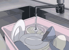 anime dishes washing water tap