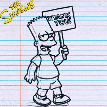 a drawing of bart simpson holding up a thank you sign