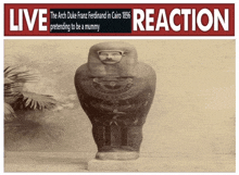 a black and white photo of a statue that says live reaction