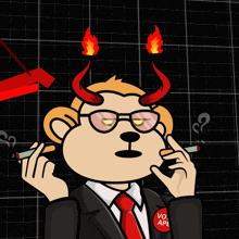 a cartoon of a monkey with horns smoking a cigarette and wearing a vote ap sticker