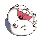 a cartoon cat is laying on its back with its mouth open and laughing .
